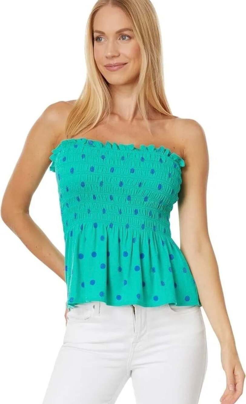 Lilly Pulitzer Women's Jadis Tube Top NWT Polka Dot Turquoise XS